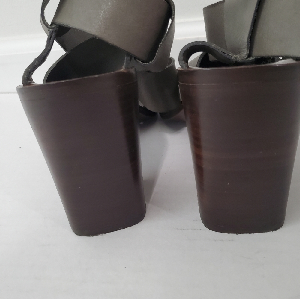 Boemos Italy Block Heel Sandals Eu Size 40 Us 9.5 Dark Gray Leather Square Toe - Picture 6 of 13
